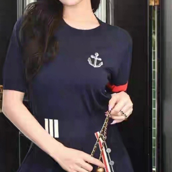 톰브라운 팔삼선앵커 라운드 반팔 니트