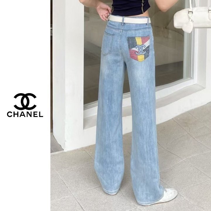 샤넬 CHA 이크 패치 연청바지