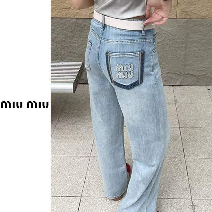 미우미우 MU 로크 투톤 연청바지