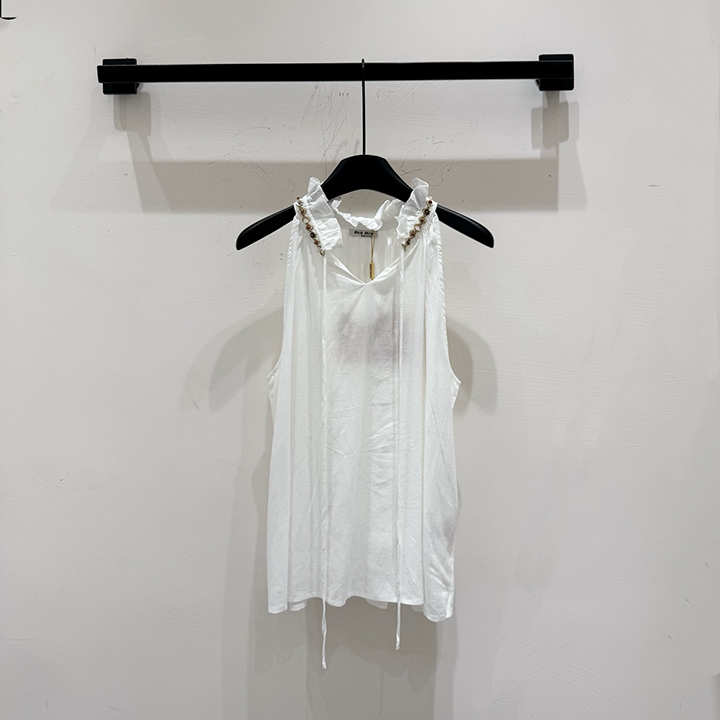 미우미우 브레이드 레이스 칼라 슬리브리스 탑
