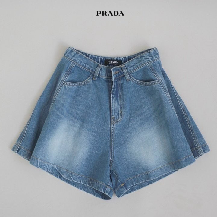 프라다 여성 더블 에이라인 쇼츠 청 반바지